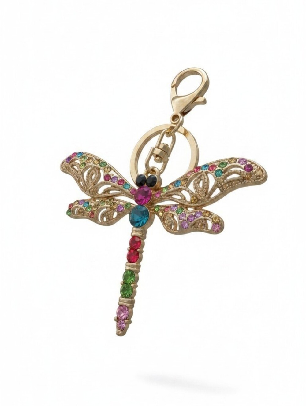 NWT SASSIFIED  BOUTIQUE Multicolor Crystal Dragonfly Keychain Charm